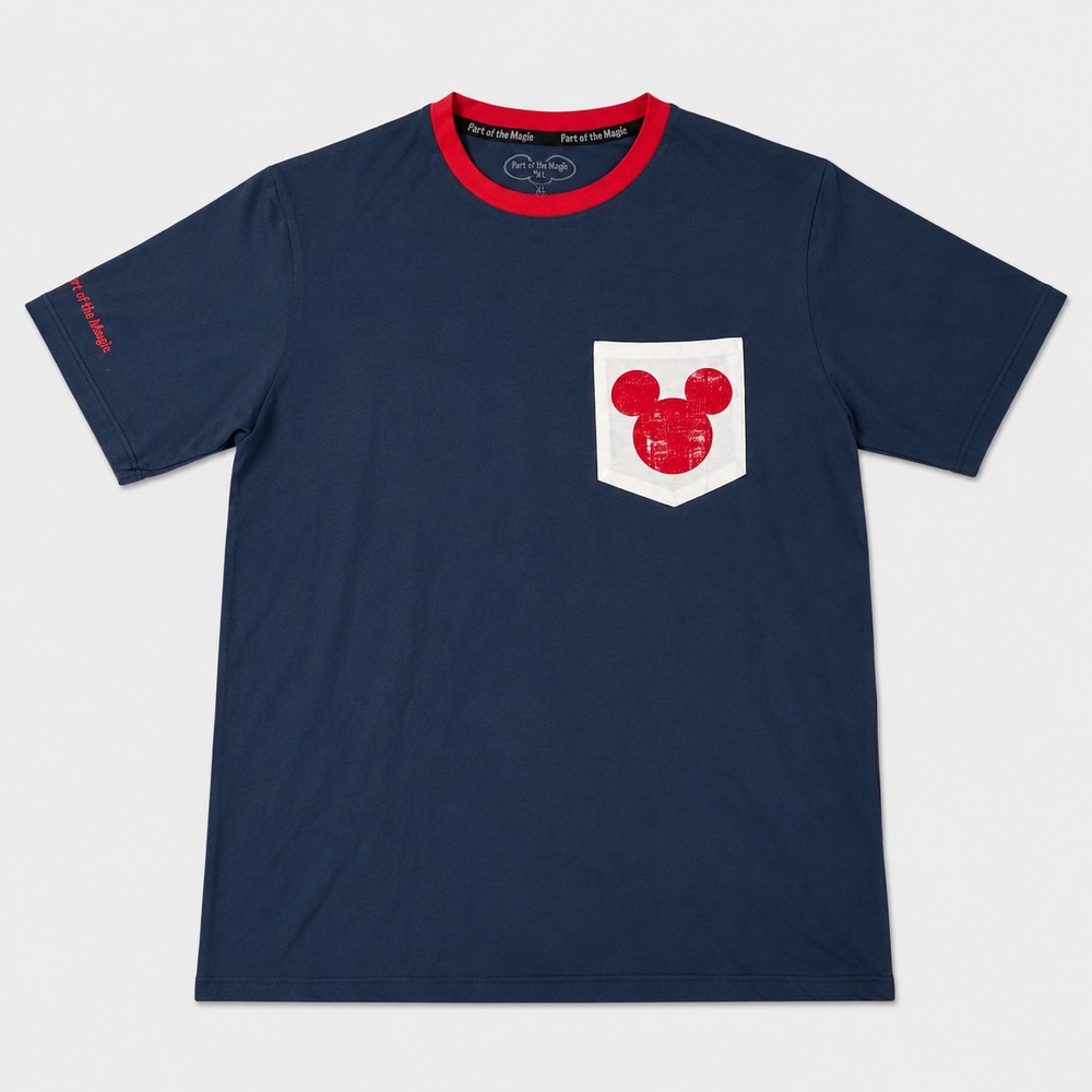 Disney Parks Mickey Mouse Shirt Mens Medium Blue Red Pocket Tee Employee